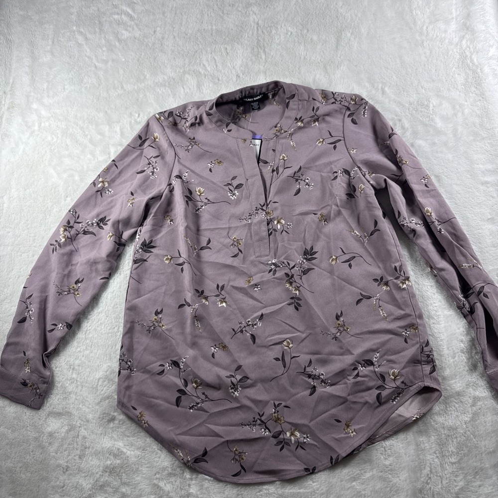 Hilary Radley Womens Long Sleeve Floral Blouse Mauve Bronze XS 1720428